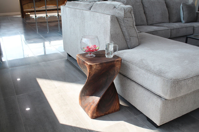 The Valeris Solid Square Twisted End Table 12 in SQ x 20 in H Mocha