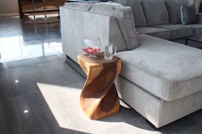 The Valeris Square Twist End Table, Walnut, 12 in Sq x 20 in H