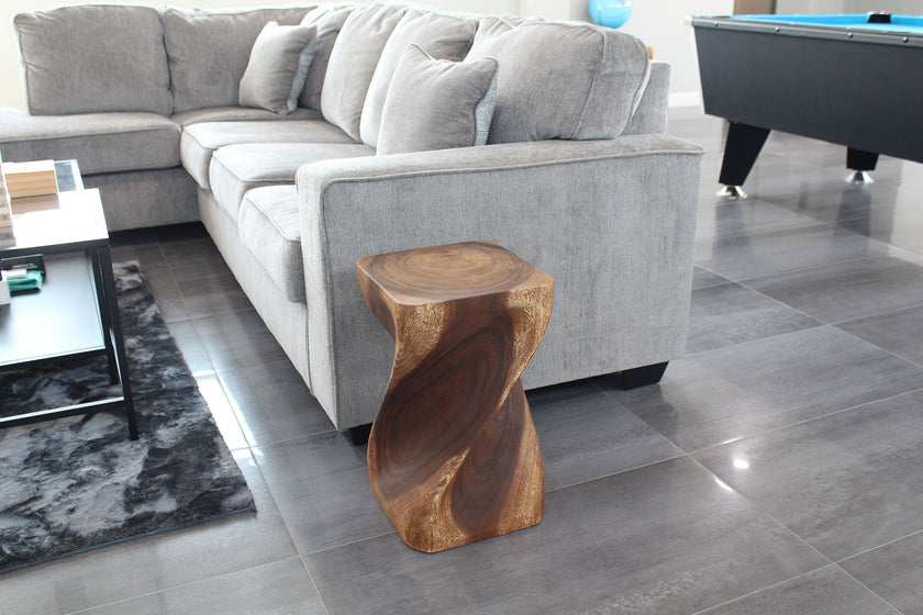 The Valeris Square Twist End Table, Walnut, 12 in Sq x 20 in H