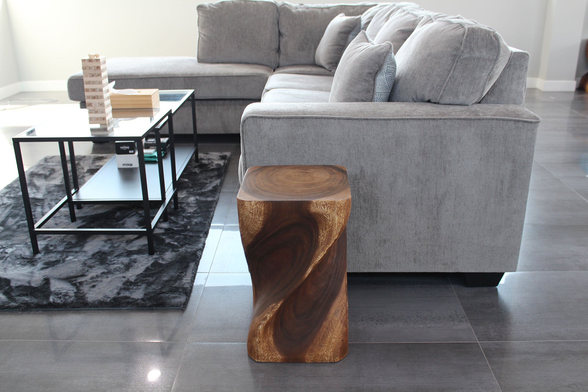 Valeris Solid Square Twisted End Table 12 in SQ x 20 in H Walnut