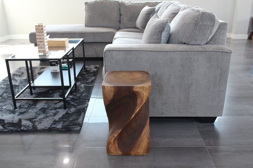 Valeris Solid Square Twisted End Table 12 in SQ x 20 in H Walnut