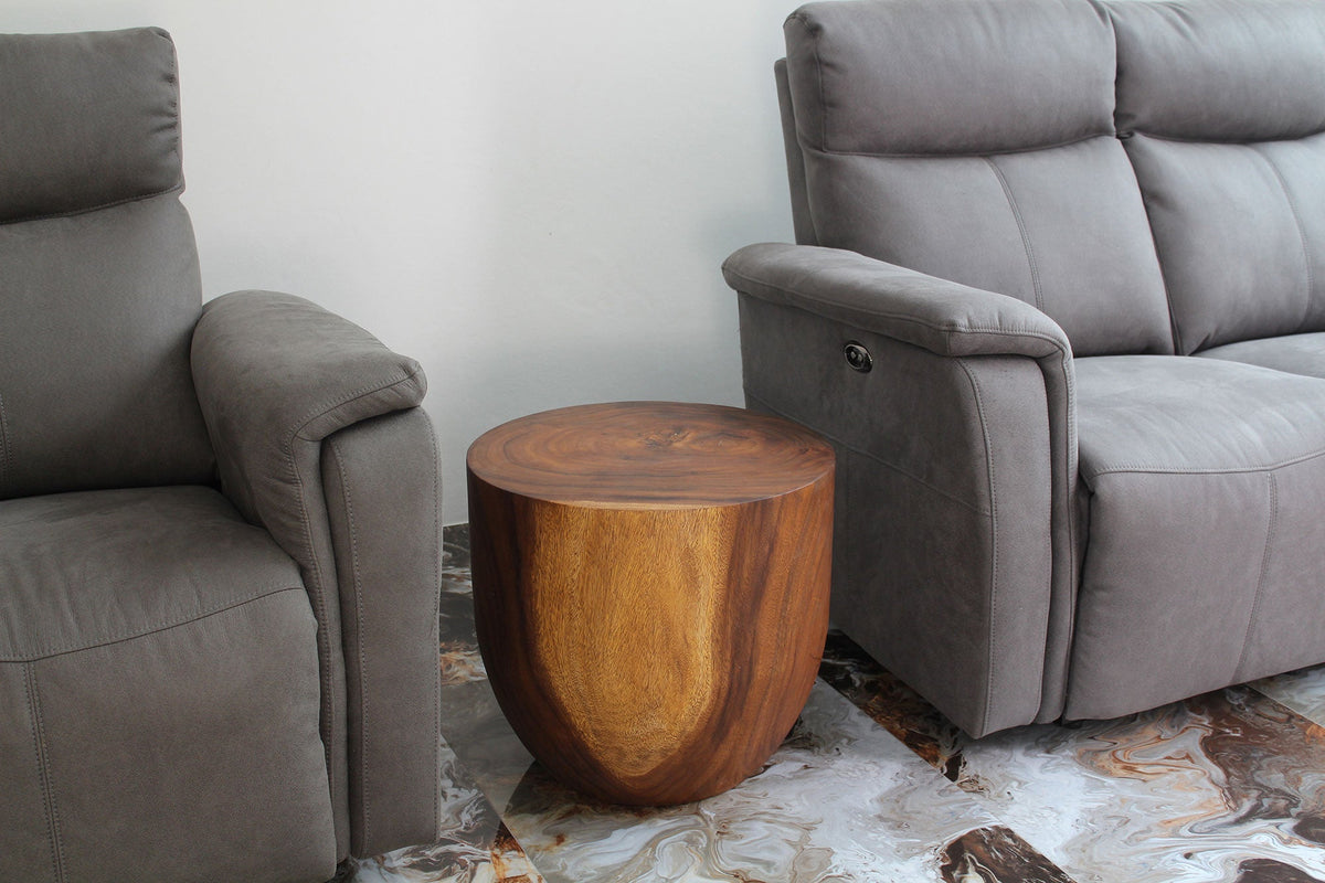 The Noris Oval Drum Solid Wood Accent Table 20 in D x 18 in H Walnut