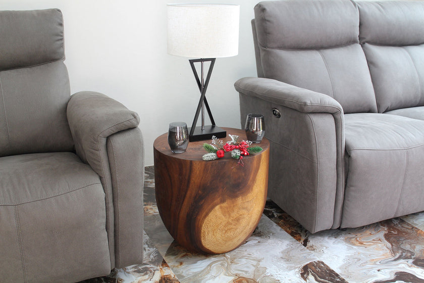 The Noris Oval Drum Solid Wood Accent Table 20 in D x 18 in H Walnut