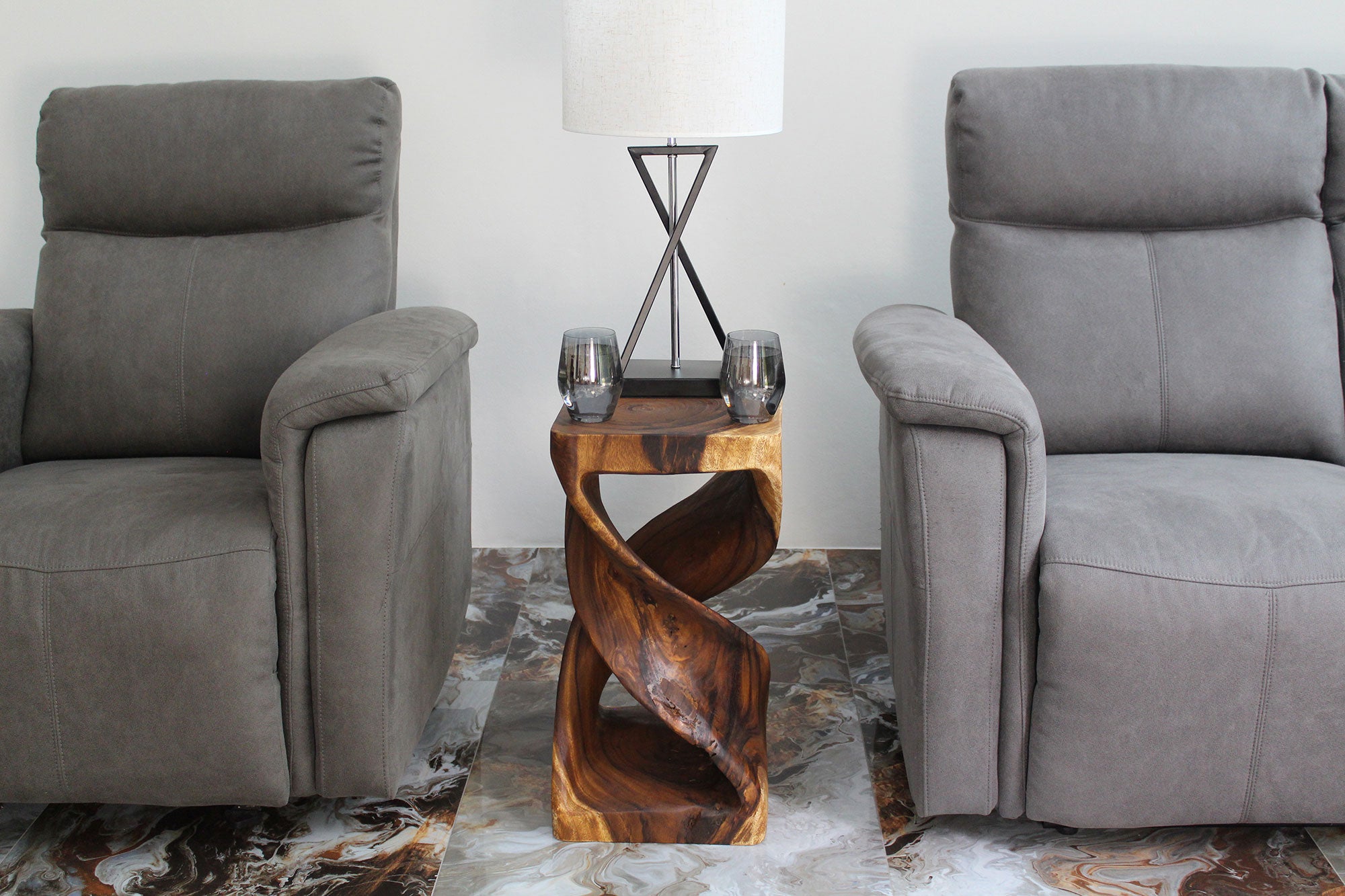 Kirel Rectangular Double Twist End Table 12 x 14 in x 23 in H Walnut