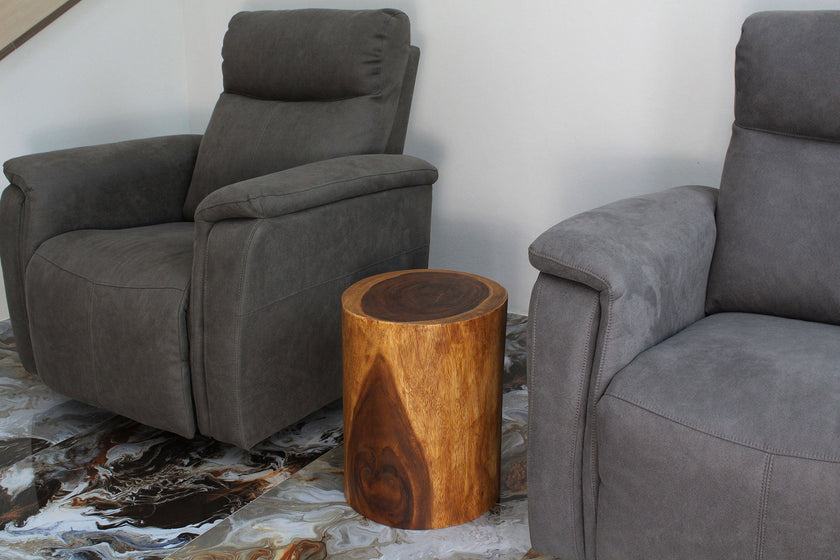 The Noven Round Stump Solid Wood End Table 11-14 in DIA x 18 in H Walnut