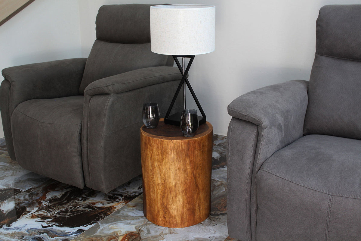 The Noven Round Stump Solid Wood End Table 11-14 in DIA x 18 in H Walnut