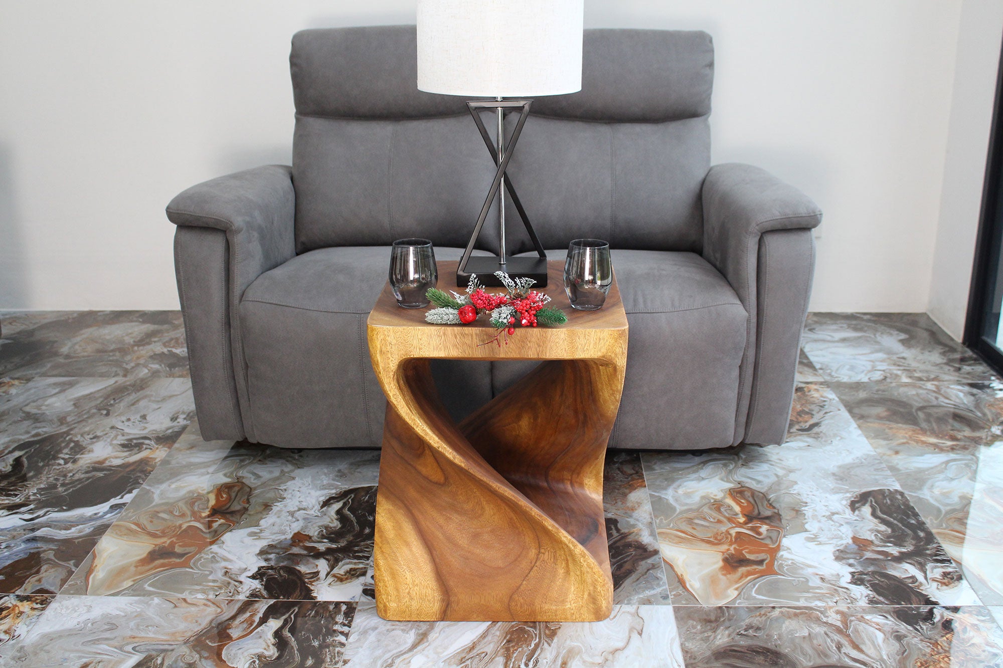 Selorin Wide Twisted End Table 18 x 18 x 23 in H Walnut
