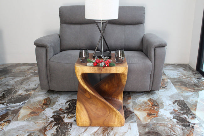 The Selorin Wide Twisted Solid Wood End Table 18 x 18 x 23 in H Walnut
