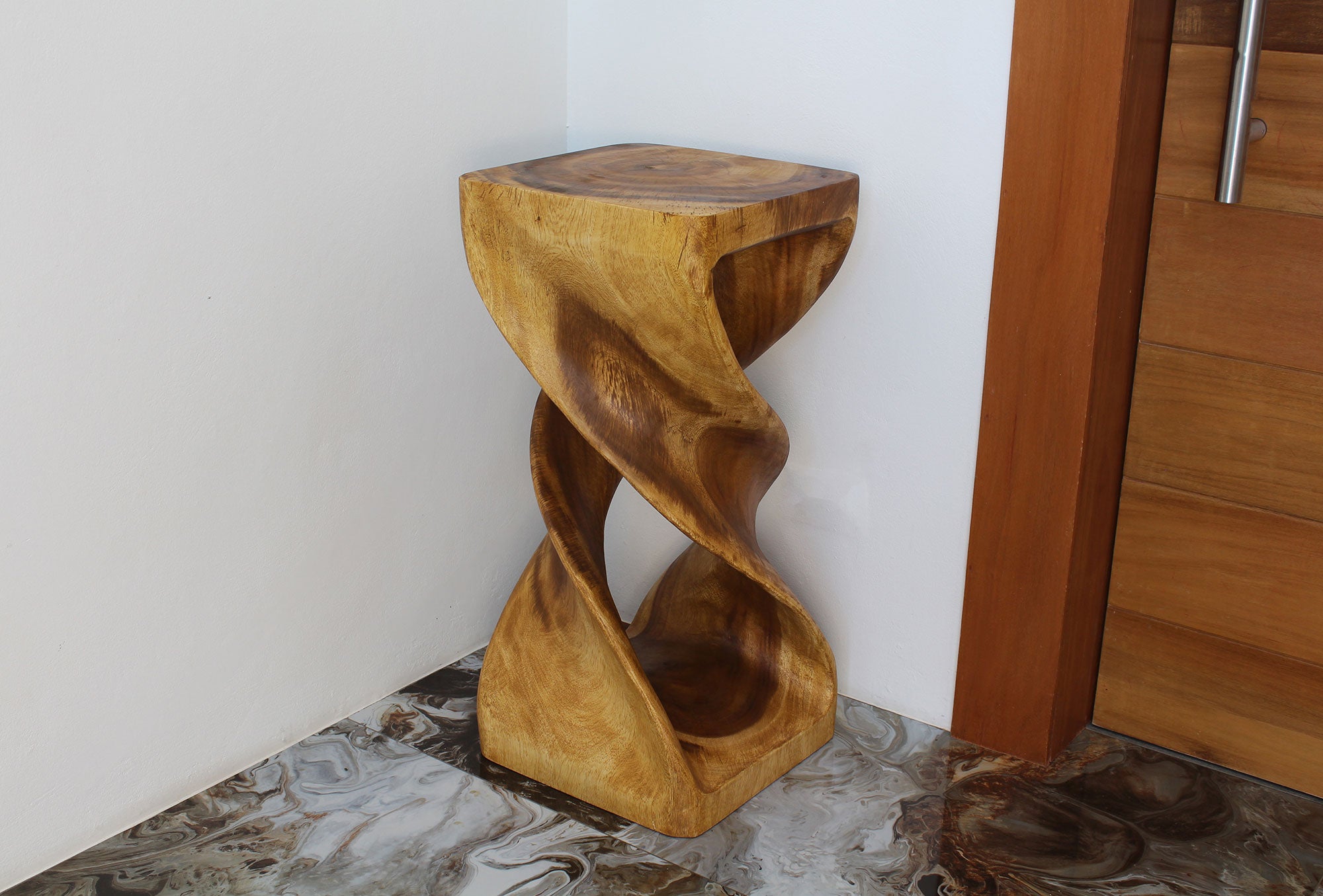 Solen Double Twisted End Table 14 in SQ x 30 in H Oak