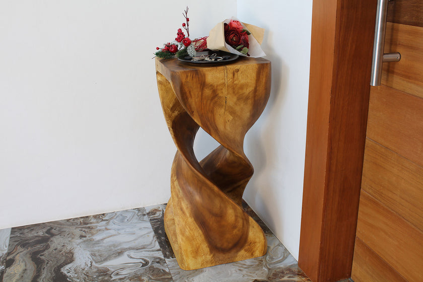 Solen Double Twisted End Table 14 in SQ x 30 in H Oak