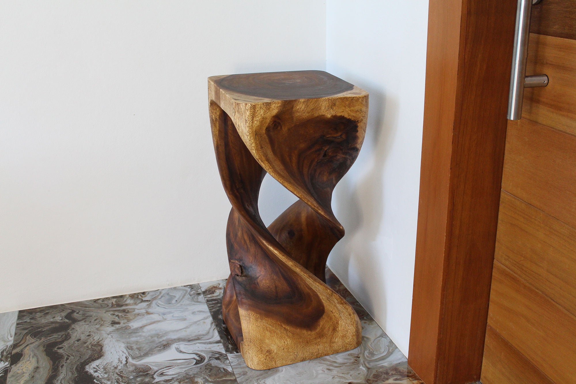 Solen Double Twisted End Table 14 in SQ x 30 in H Walnut