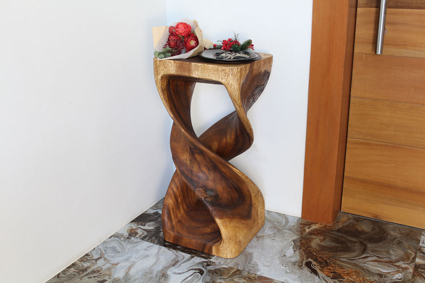 Solen Double Twisted End Table 14 in SQ x 30 in H Walnut