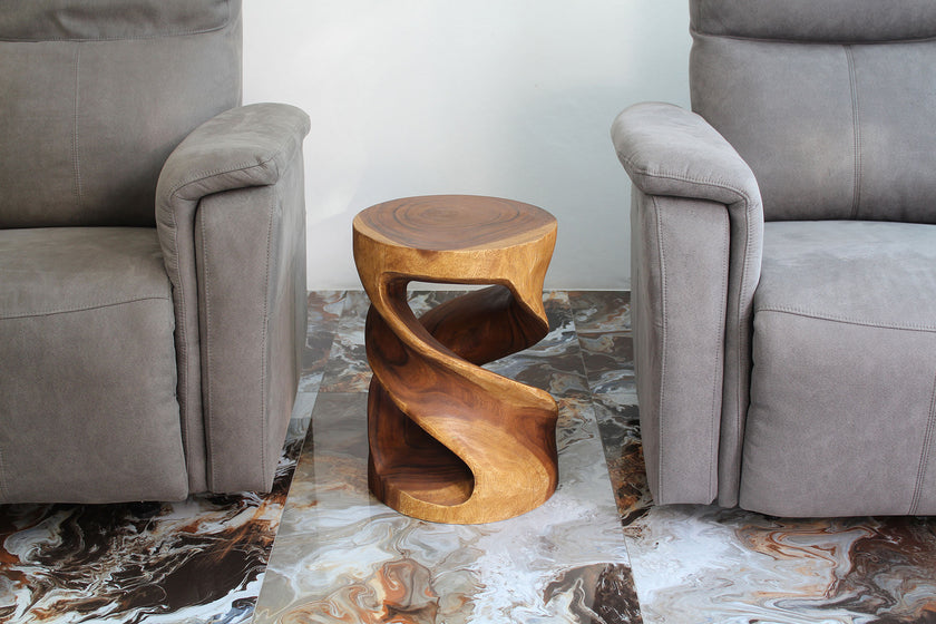 Tovin Round Double Twist End Table 14 in SQ x 20 in H Walnut