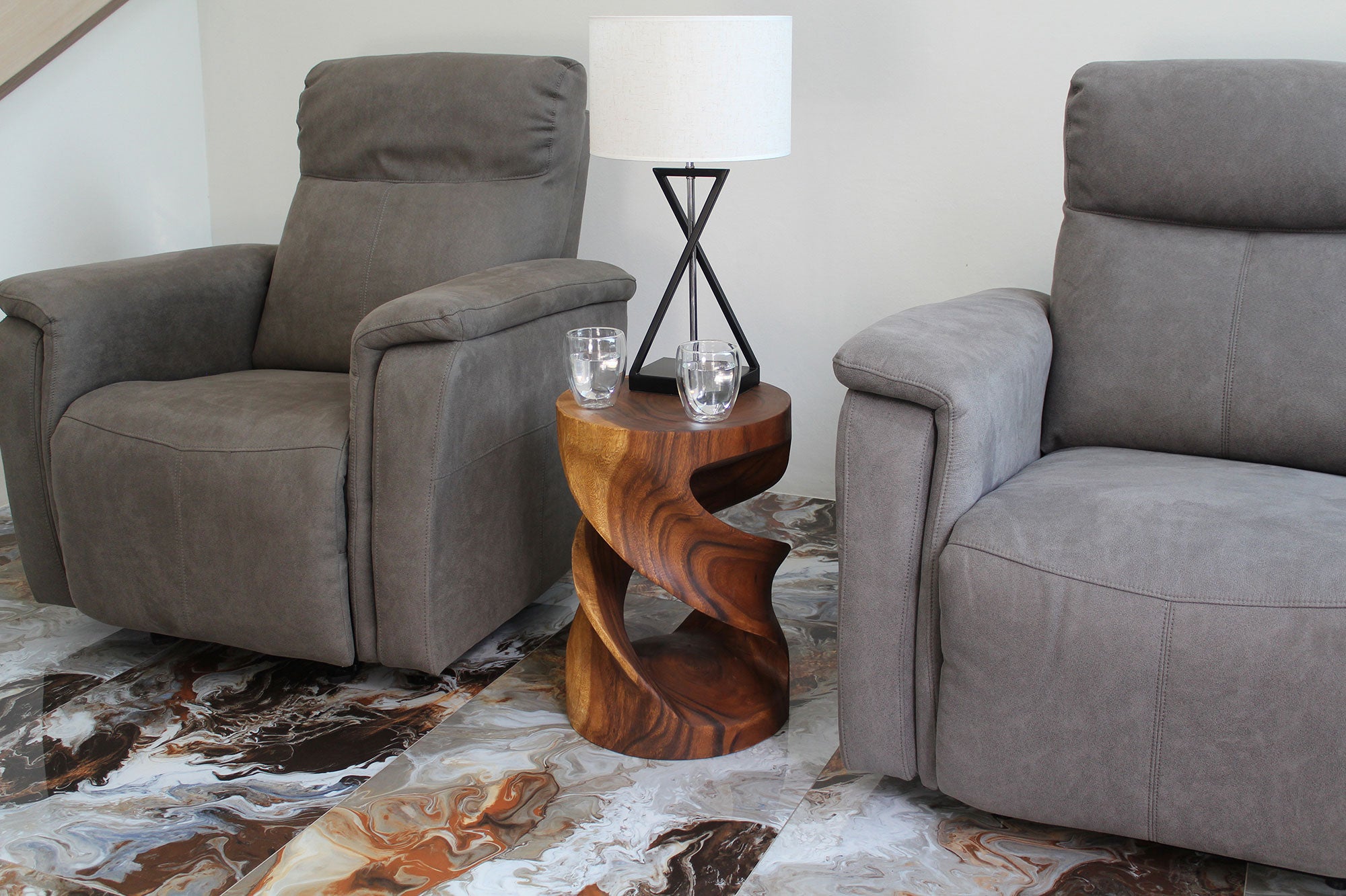Tovin Round Double Twist End Table 14 in SQ x 20 in H Walnut