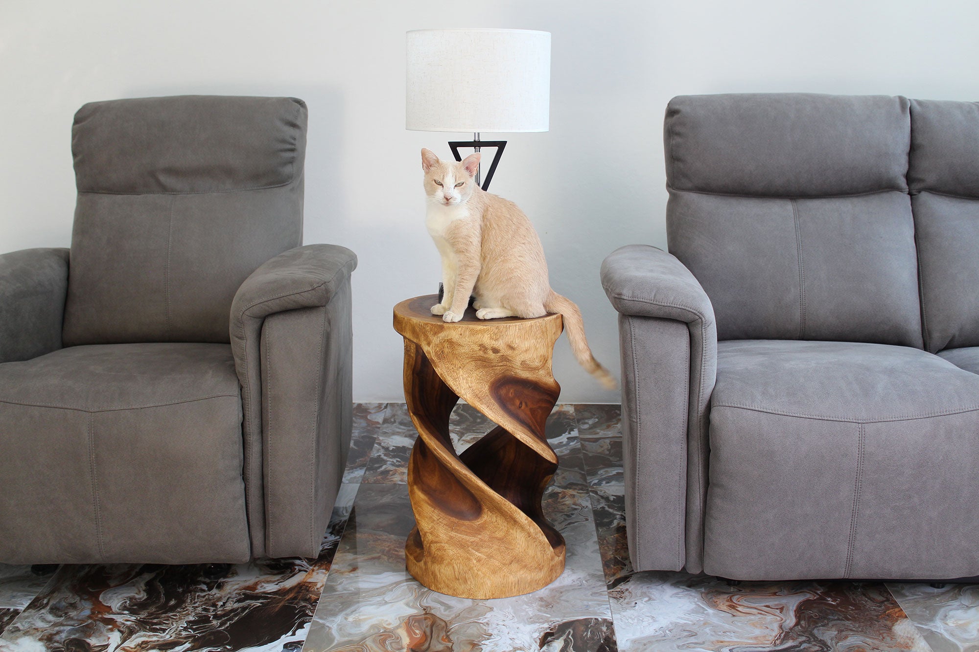 Tovin Round Double Twist End Table 14 in SQ x 23 in H Walnut