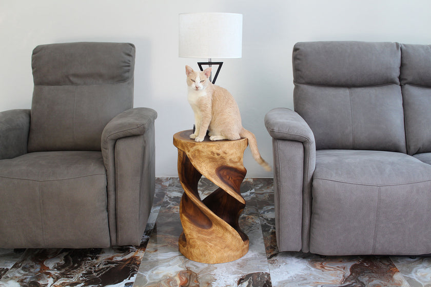 Tovin Round Double Twist End Table 14 in SQ x 23 in H Walnut