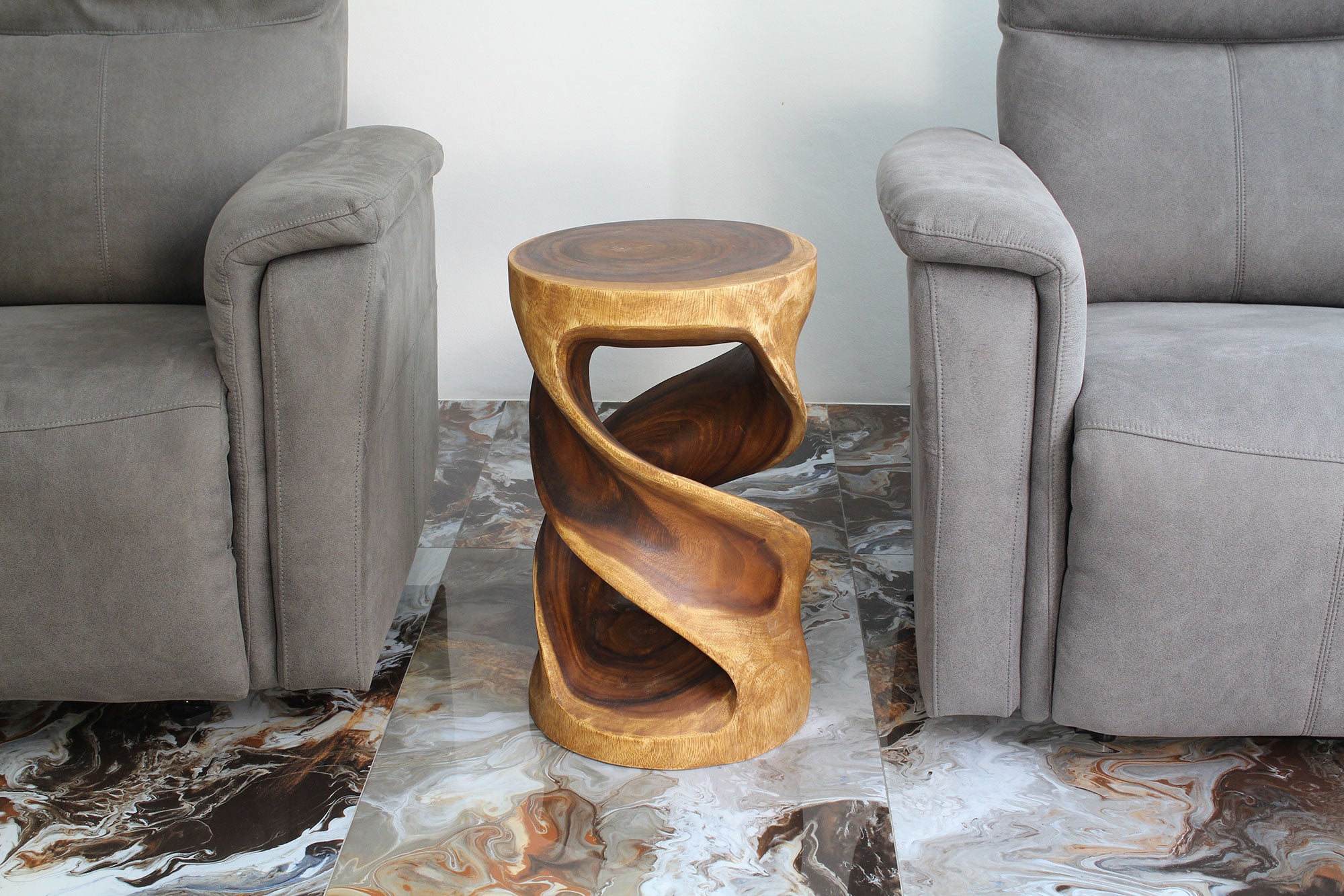 Tovin Round Double Twist End Table 14 in SQ x 23 in H Walnut