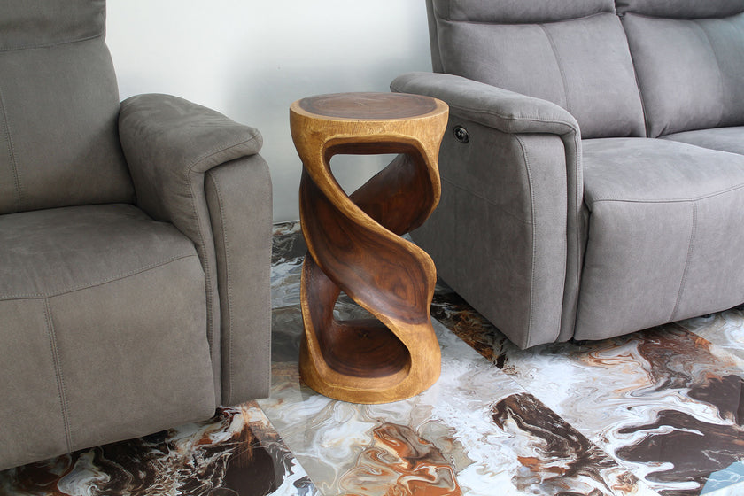 Tovin Round Double Twist End Table 14 in SQ x 26 in H Walnut