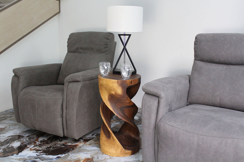 Tovin Round Double Twist End Table 14 in SQ x 26 in H Walnut
