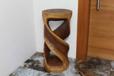 The Tovin Round Double Twist Solid Wood End Table 14 in SQ x 30 in H Walnut