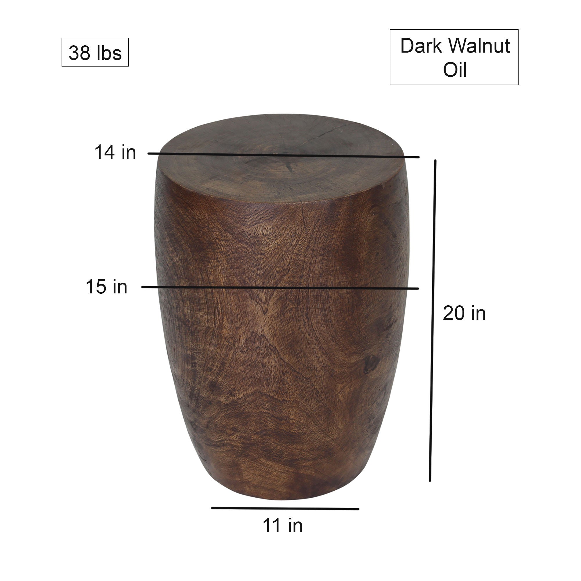 Mirel Round Solid Wood End Table 14 in D Top x 15 in D x 11 in D Base x 20 in H Dark Walnut