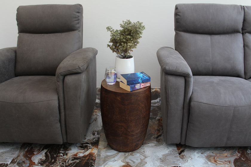 Mirel Round Solid Wood End Table 14 in D Top x 15 in D x 11 in D Base x 20 in H Dark Walnut