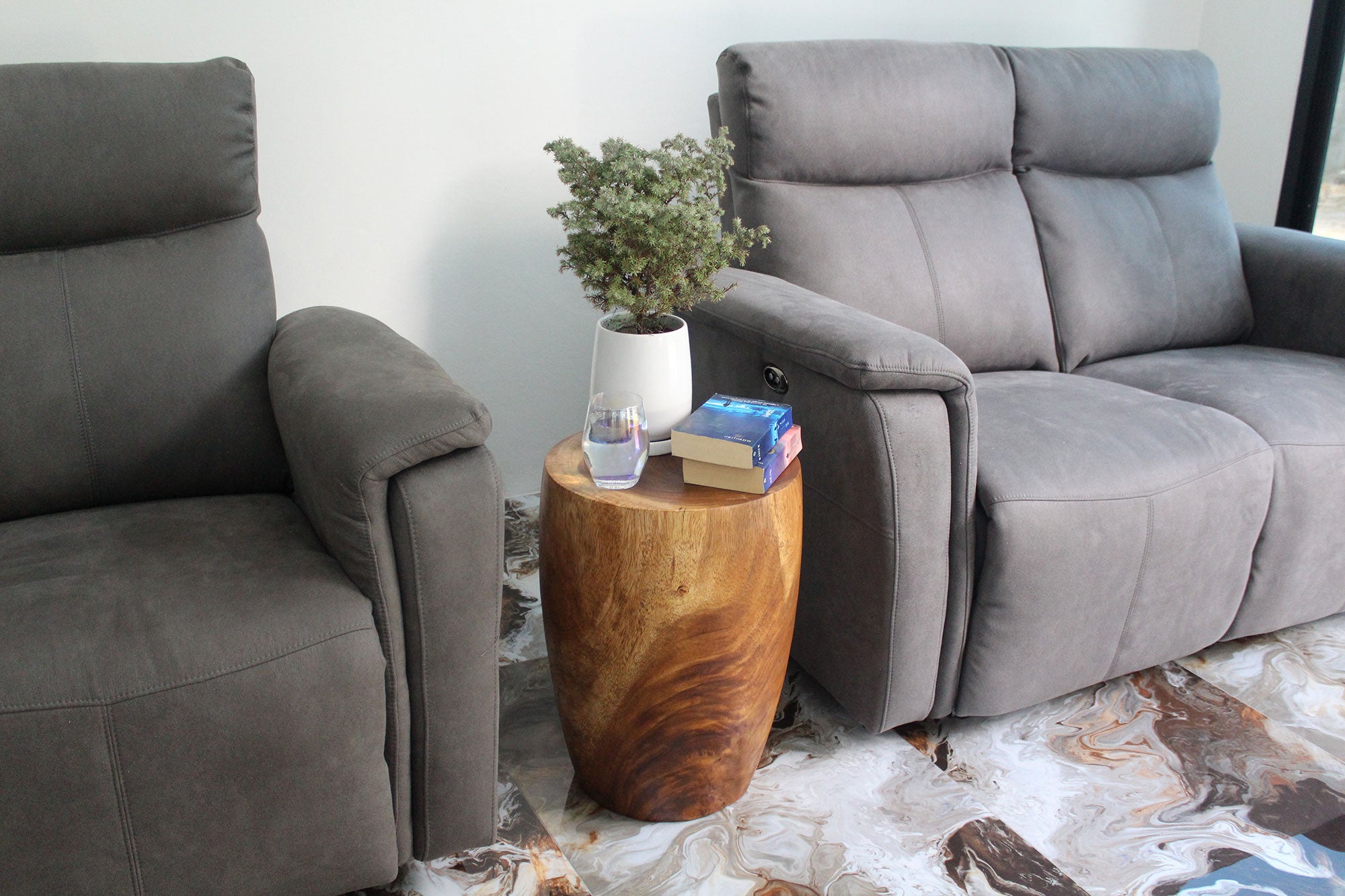 Mirel Round Sold Wood End Table 14 in D Top x 15 in D x 11 in D Base x 20 in H Walnut