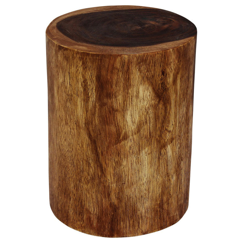 The Noven Round Stump Solid Wood End Table 11-14 in DIA x 18 in H Walnut
