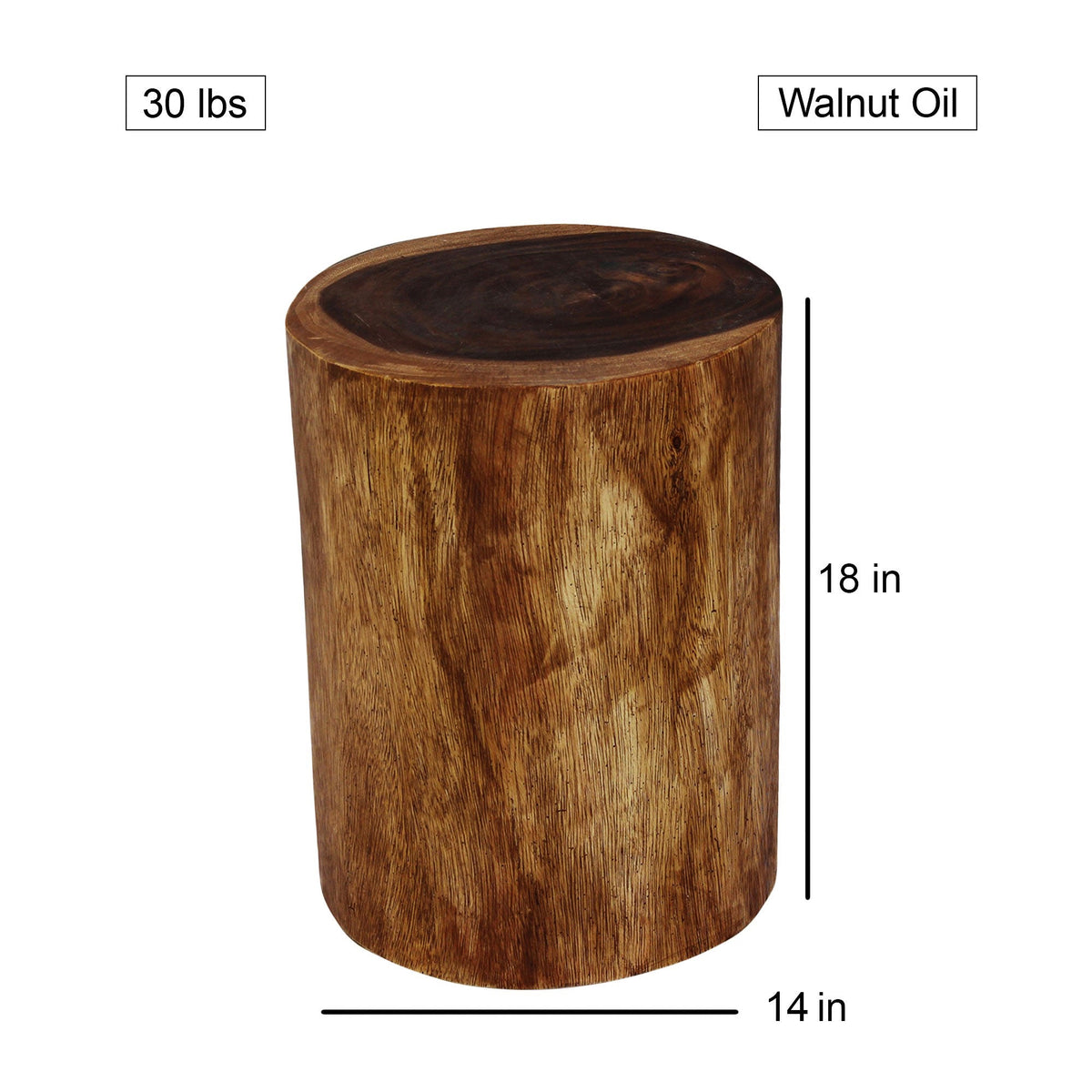 The Noven Round Stump Solid Wood End Table 11-14 in DIA x 18 in H Walnut