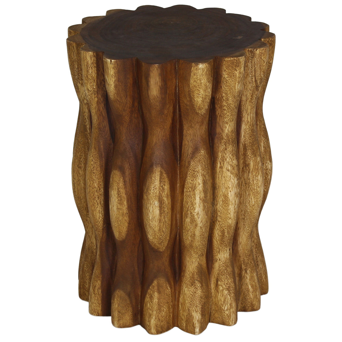 The Evora Mangrove Stump Solid Wood End Table 15 in DIA x 20 in H Oak