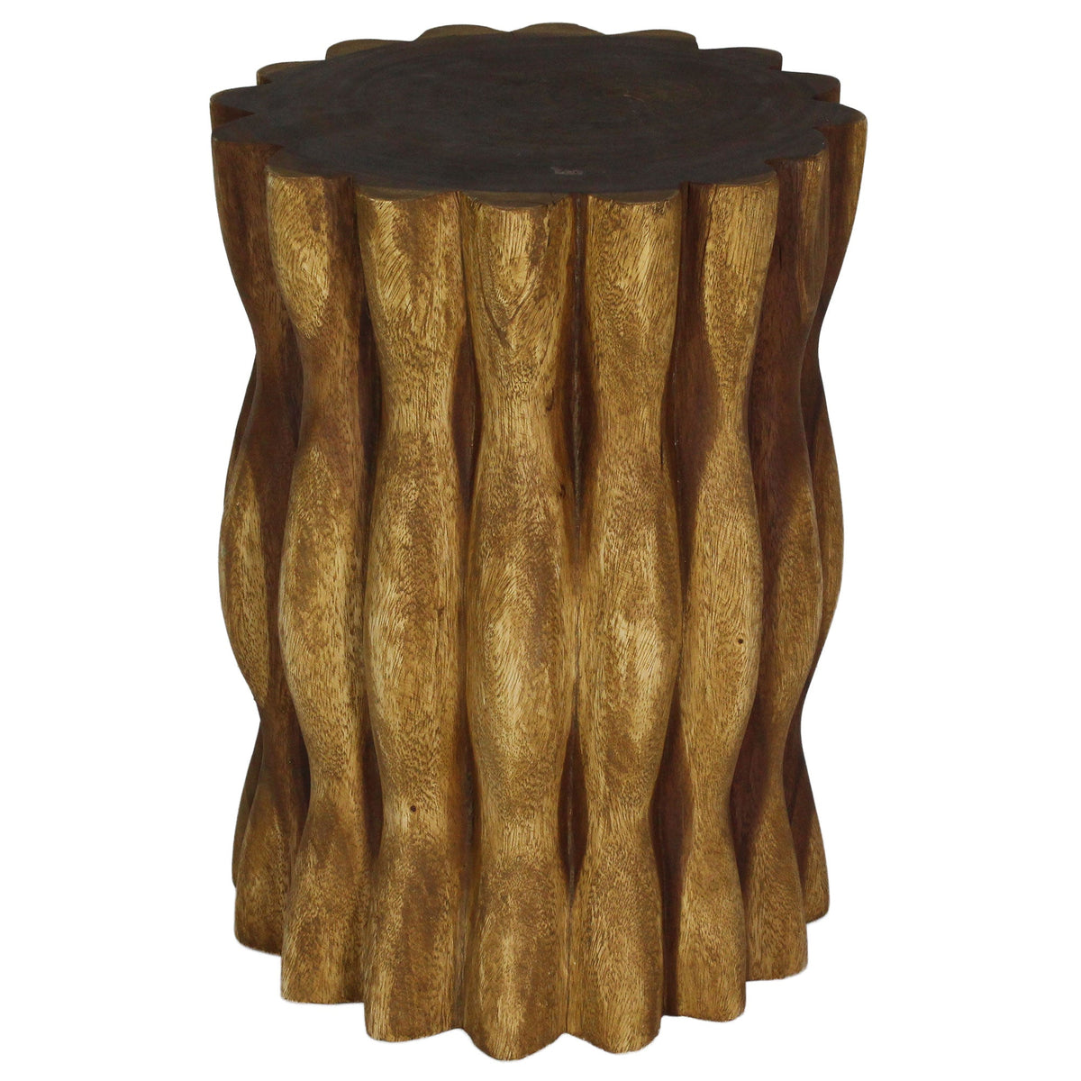 The Evora Mangrove Stump Solid Wood End Table 15 in DIA x 20 in H Oak