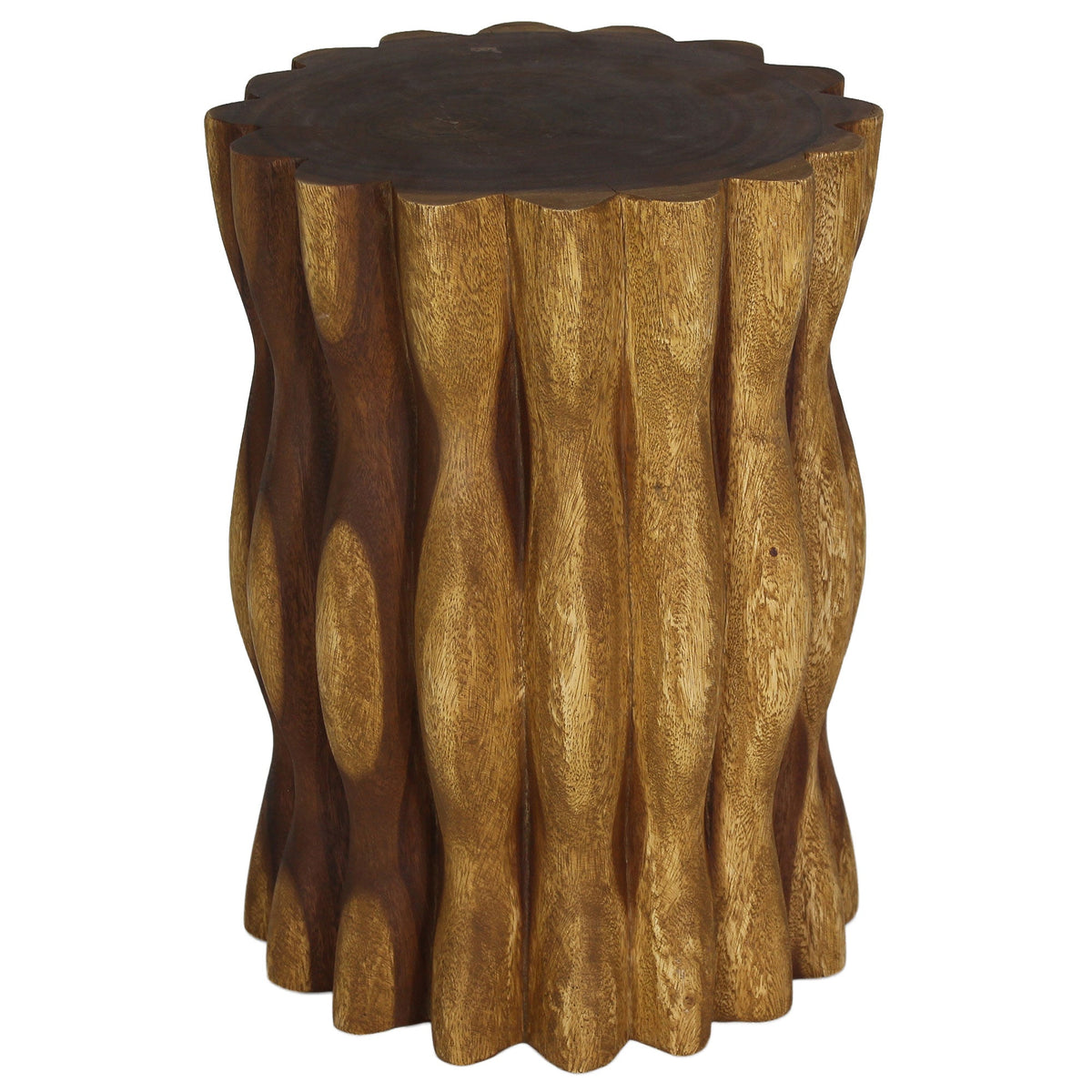 The Evora Mangrove Stump Solid Wood End Table 15 in DIA x 20 in H Oak