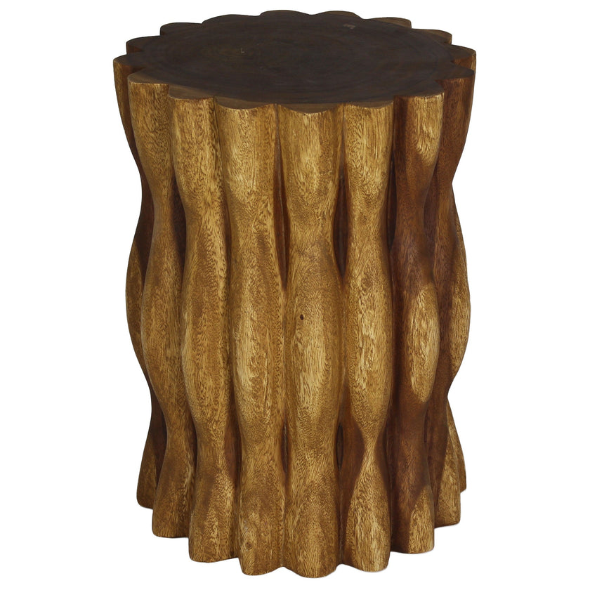 The Evora Mangrove Stump Solid Wood End Table 15 in DIA x 20 in H Oak