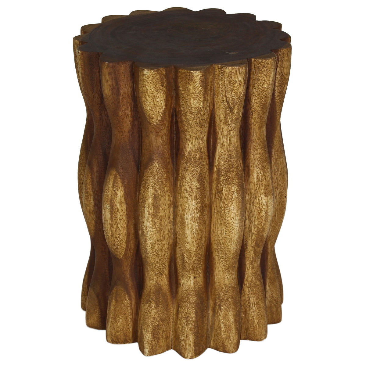 The Evora Mangrove Stump Solid Wood End Table 15 in DIA x 20 in H Oak