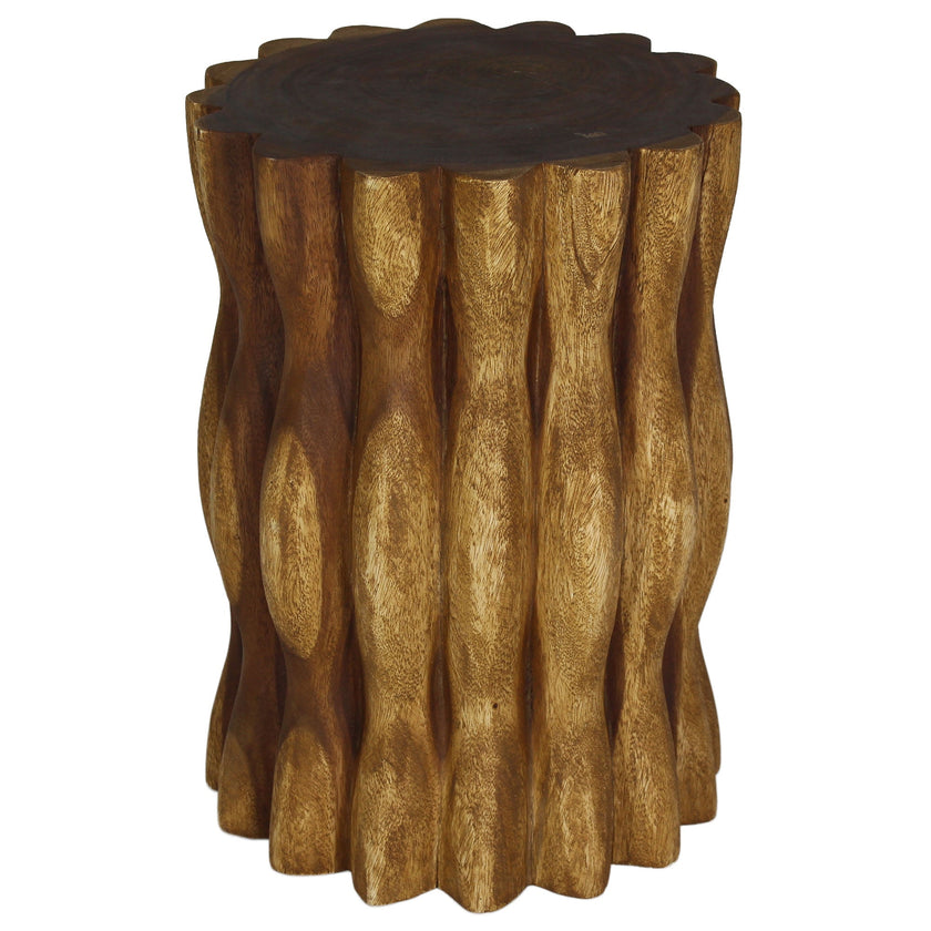 The Evora Mangrove Stump Solid Wood End Table 15 in DIA x 20 in H Oak