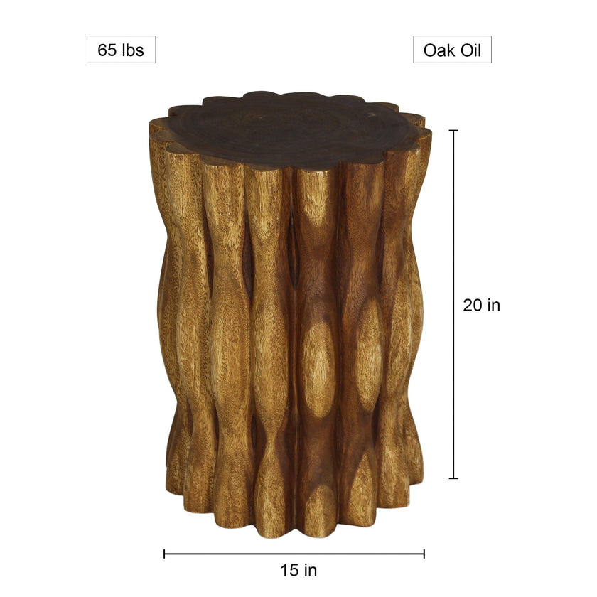 The Evora Mangrove Stump Solid Wood End Table 15 in DIA x 20 in H Oak
