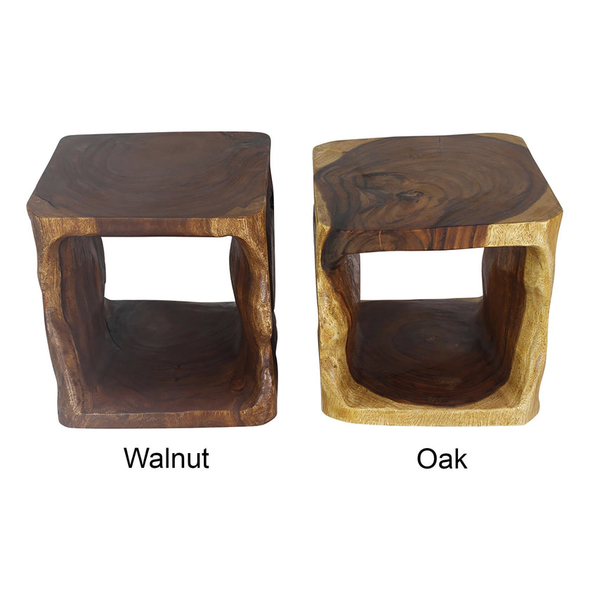 The Thera Perforated Wood Cube Solid Wood End Table 16 in H Walnut