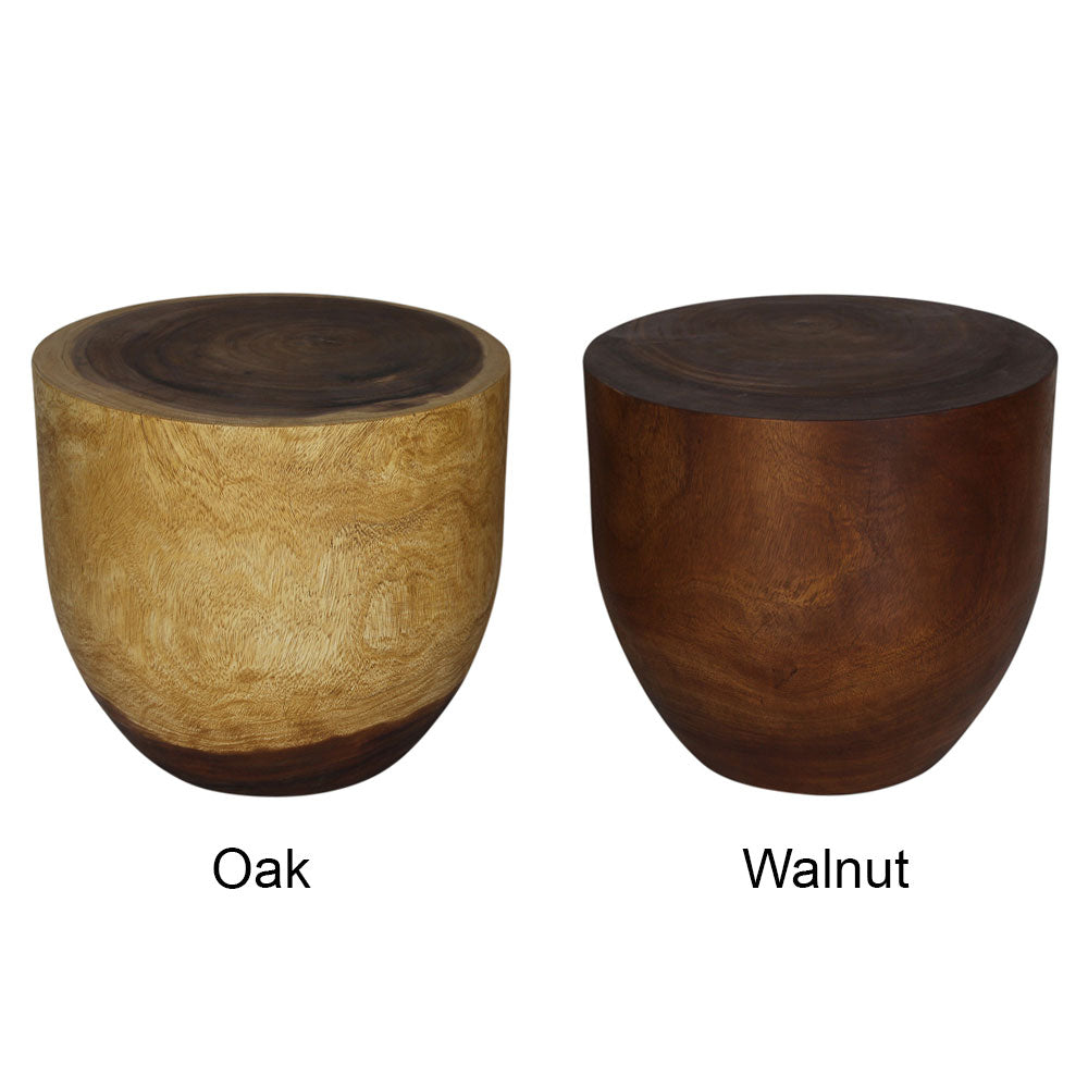 The Noris Oval Drum Solid Wood Accent Table 20 in D x 18 in H Walnut