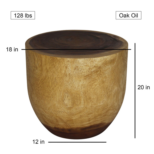The Noris Oval Drum Solid Wood Accent Table 20 in D x 18 in H Oak