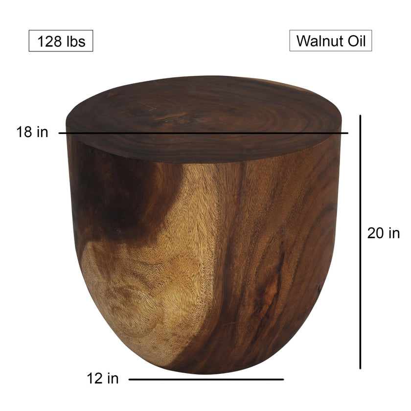 The Noris Oval Drum Solid Wood Accent Table 20 in D x 18 in H Walnut