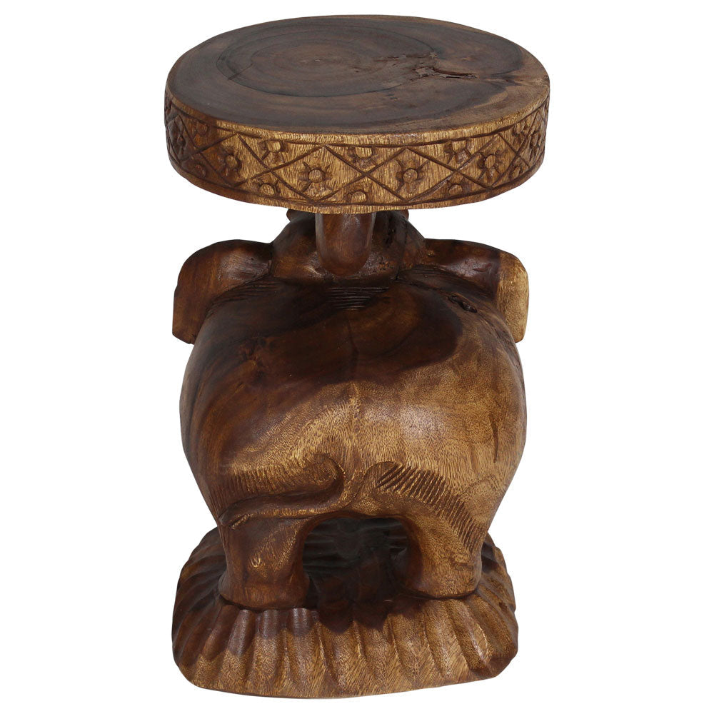 The Kova Roaring Elephant Solid Wood End Table 14 in DIA x 22 in H Walnut