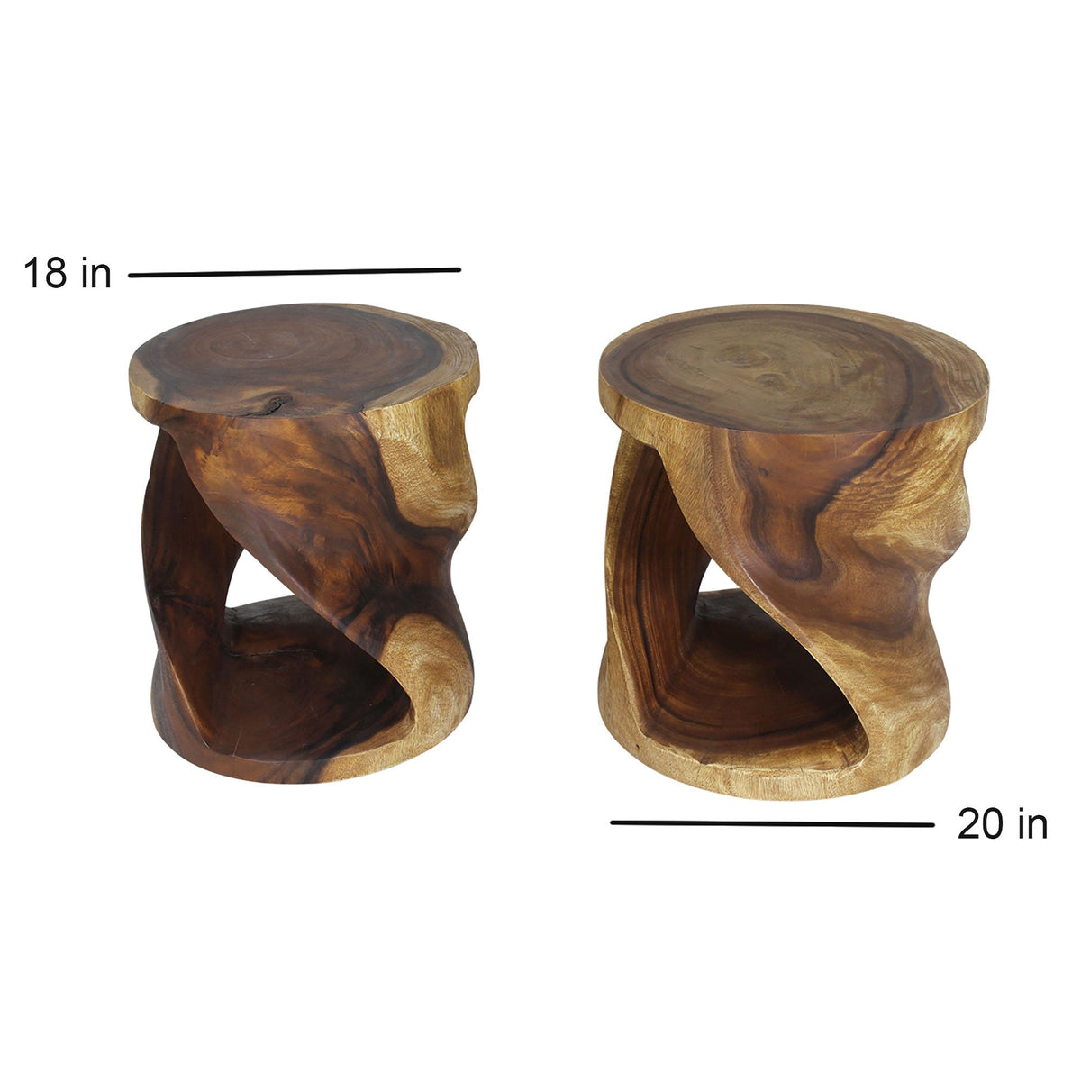 The Elric Curved Twisted Rustic Solid Wood End Table 20 in DIA x 20 in H Walnut
