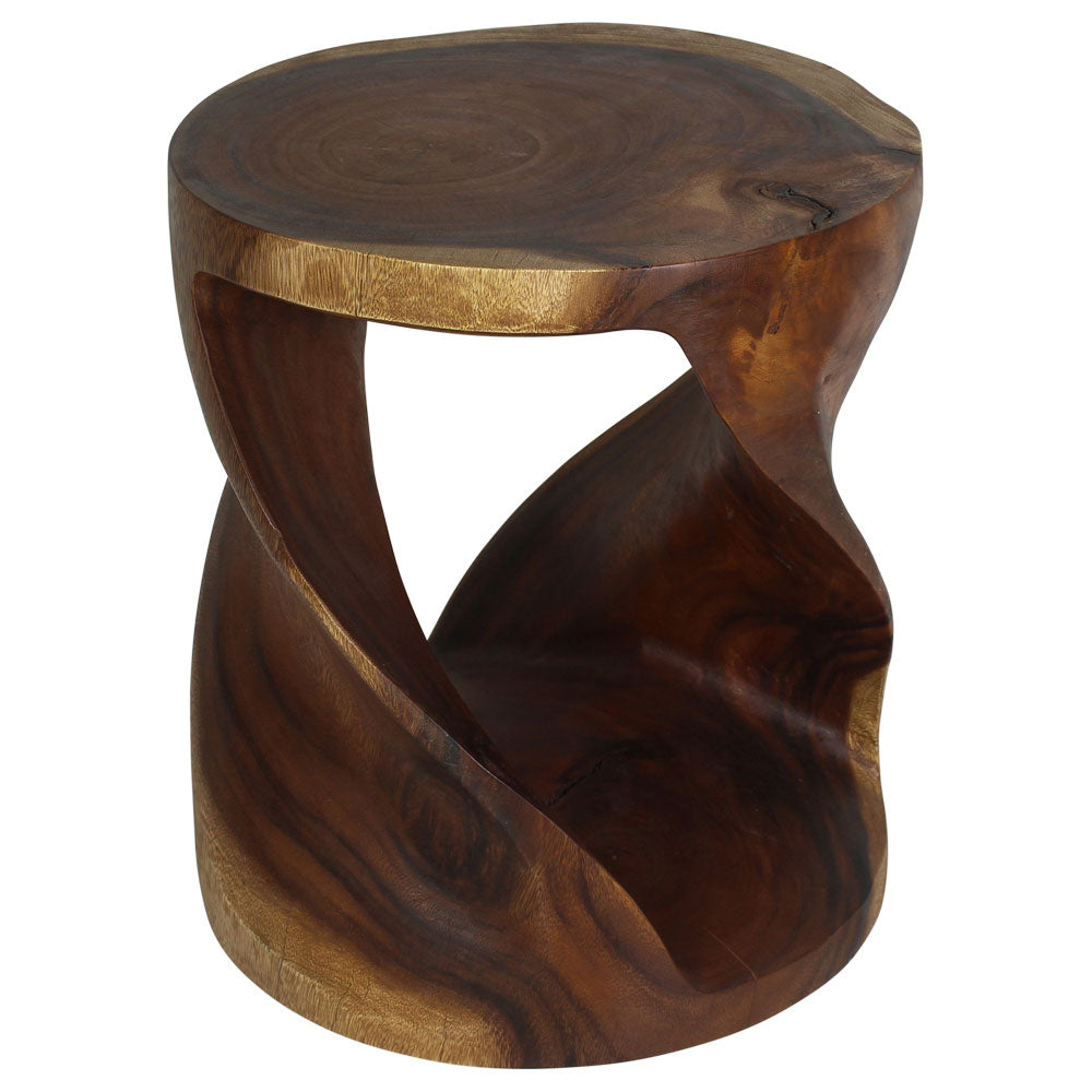 Elric Curved Twisted Rustic End Table 18 in DIA x 20 in H Walnut