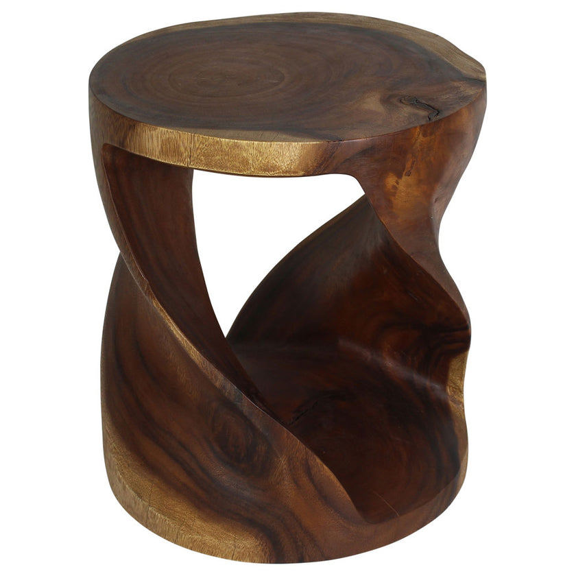 Elric Curved Twisted Rustic End Table 18 in DIA x 20 in H Walnut