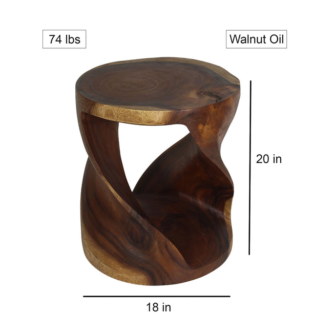 The Elric Curved Twisted Rustic Solid Wood End Table 18 in DIA x 20 in H Walnut