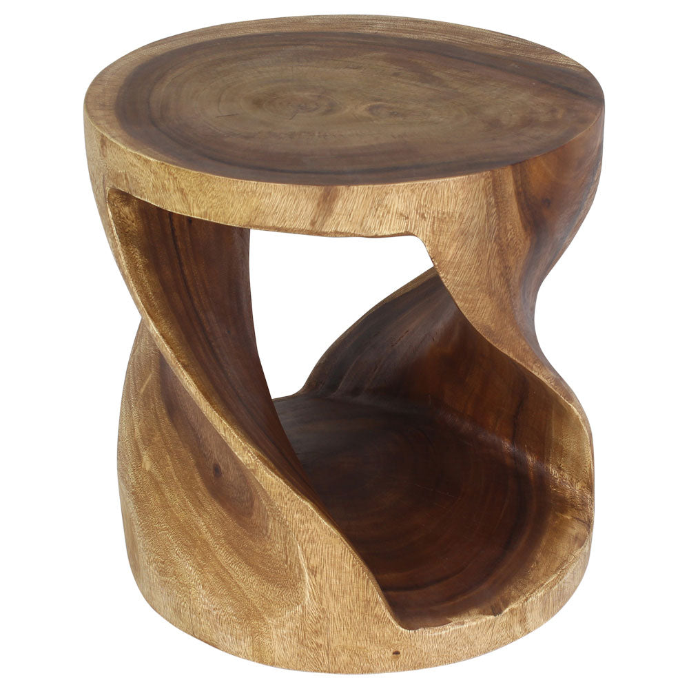 The Elric Curved Twisted Rustic Solid Wood End Table 20 in DIA x 20 in H Walnut