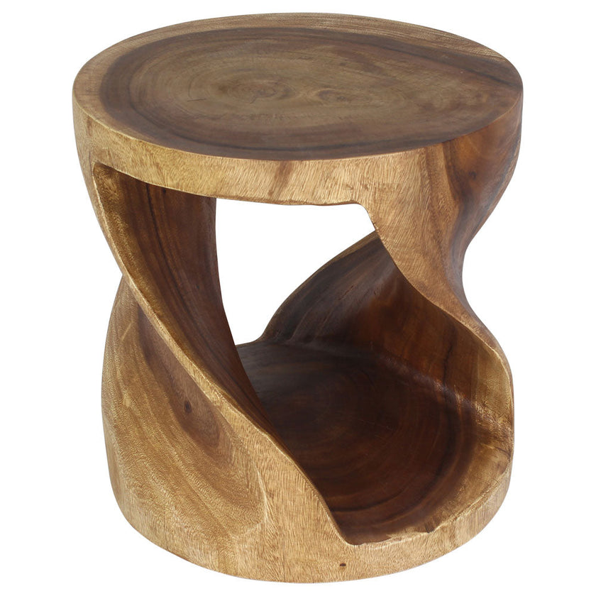 The Elric Curved Twisted Rustic Solid Wood End Table 20 in DIA x 20 in H Walnut