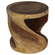 The Elric Curved Twisted Rustic Solid Wood End Table 20 in DIA x 20 in H Walnut