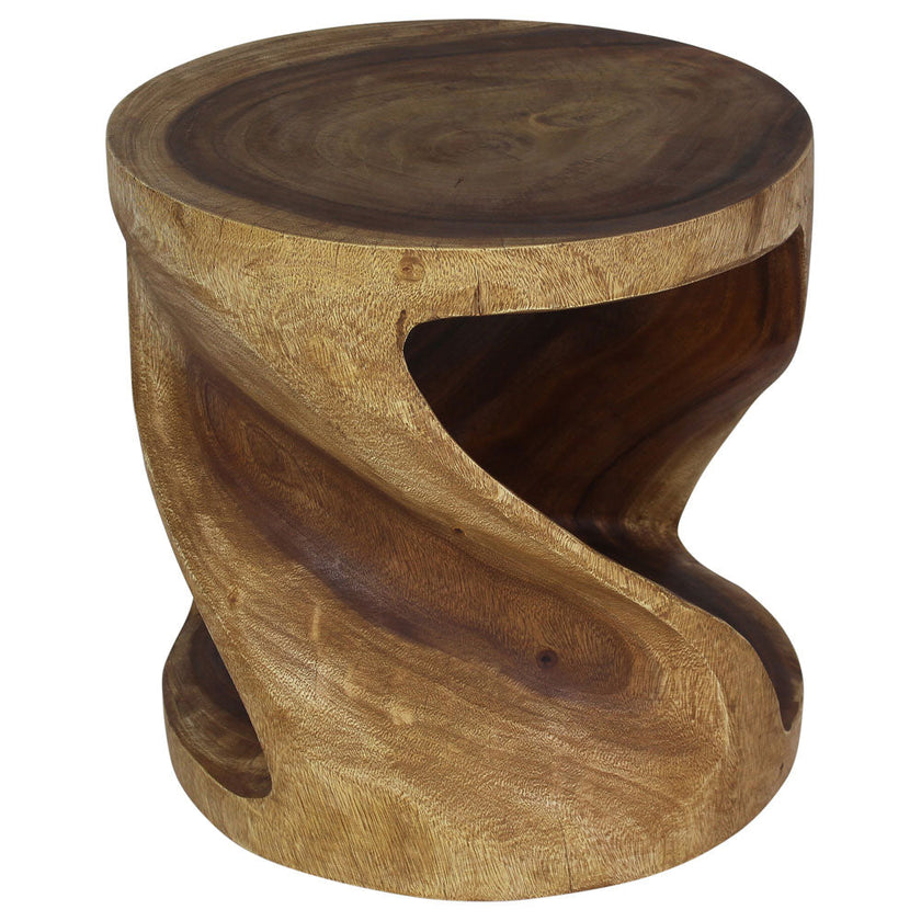 The Elric Curved Twisted Rustic Solid Wood End Table 20 in DIA x 20 in H Walnut