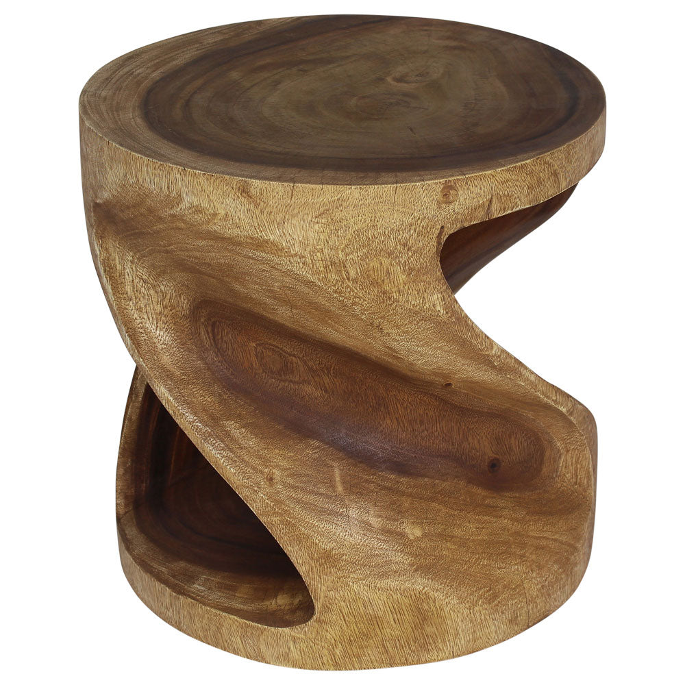 The Elric Curved Twisted Rustic Solid Wood End Table 20 in DIA x 20 in H Walnut